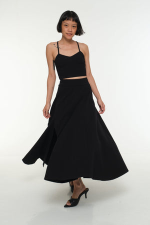 Asri Skirt Midi split w/thin waist band in Black - Manners London