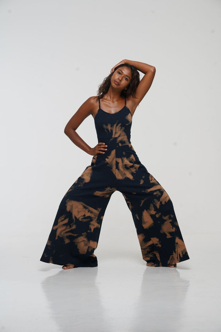 Asri Wide Leg Jumpsuit in Acid Wash with pockets - Manners London