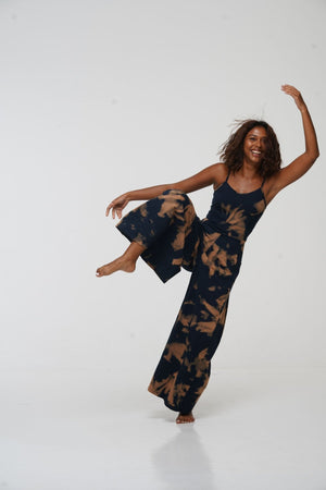 Asri Wide Leg Jumpsuit in Acid Wash with pockets - Manners London