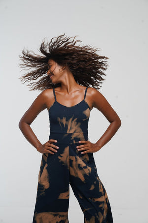 Asri Wide Leg Jumpsuit in Acid Wash with pockets - Manners London