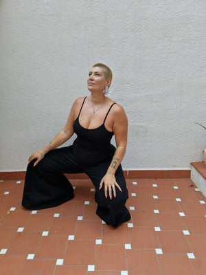 Asri Wide Leg Jumpsuit in Black with pockets - Manners London