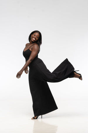 Asri Wide Leg Jumpsuit in Black with pockets - Manners London