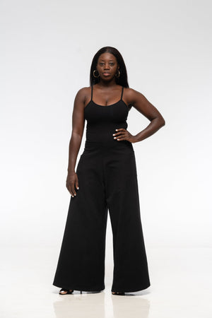 Asri Wide Leg Jumpsuit in Black with pockets - Manners London