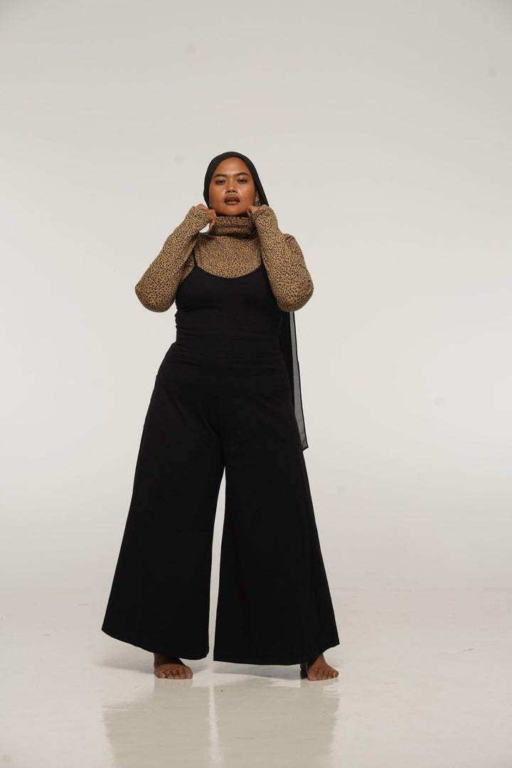 Asri Wide Leg Jumpsuit in Black with pockets - Manners London