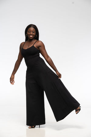 Asri Wide Leg Jumpsuit in Black with pockets - Manners London