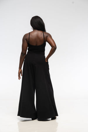 Asri Wide Leg Jumpsuit in Black with pockets - Manners London