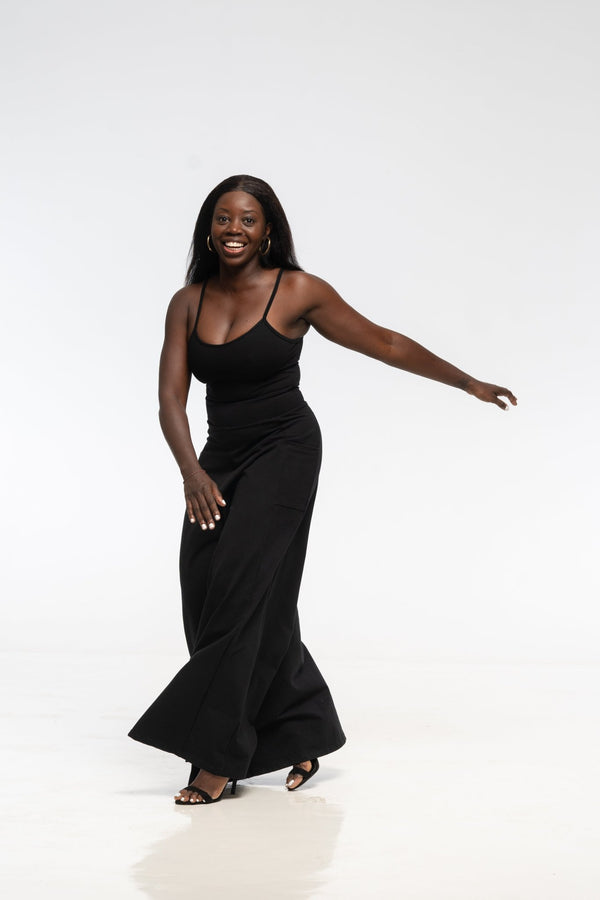 Asri Wide Leg Jumpsuit in Black with pockets - Manners London