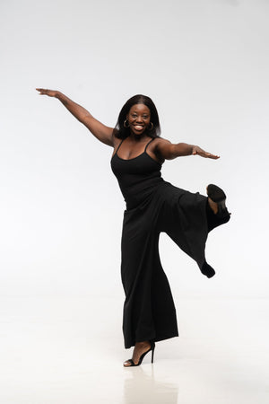 Asri Wide Leg Jumpsuit in Black with pockets - Manners London