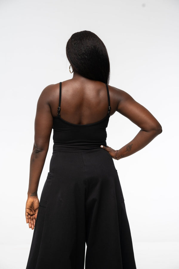 Asri Wide Leg Jumpsuit in Black with pockets - Manners London