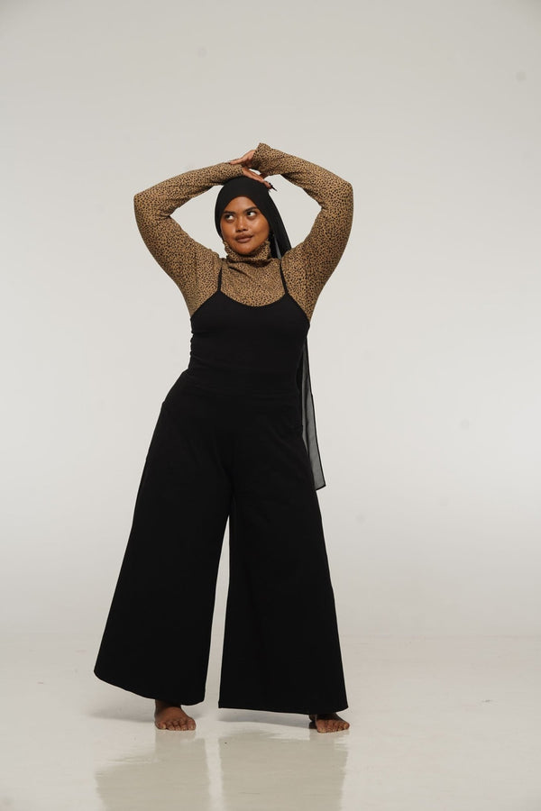 Asri Wide Leg Jumpsuit in Black with pockets - Manners London