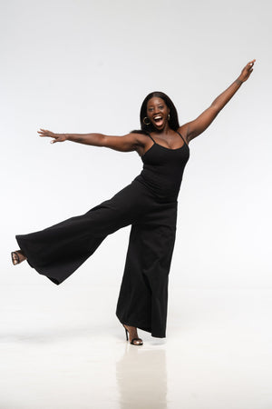 Asri Wide Leg Jumpsuit in Black with pockets - Manners London