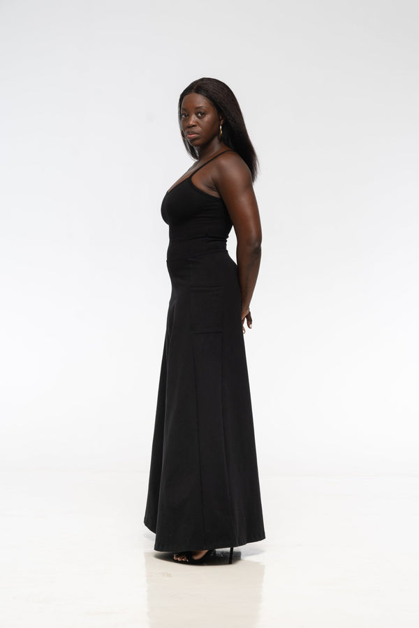 Asri Wide Leg Jumpsuit in Black with pockets - Manners London