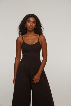 Asri Wide Leg Jumpsuit in Cafe with pockets - Manners London