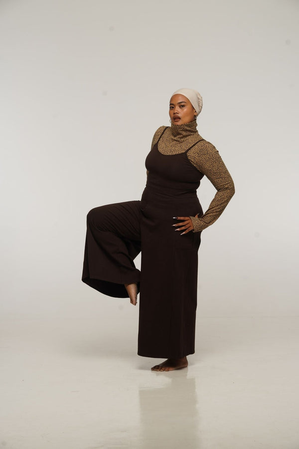 Asri Wide Leg Jumpsuit in Cafe with pockets - Manners London