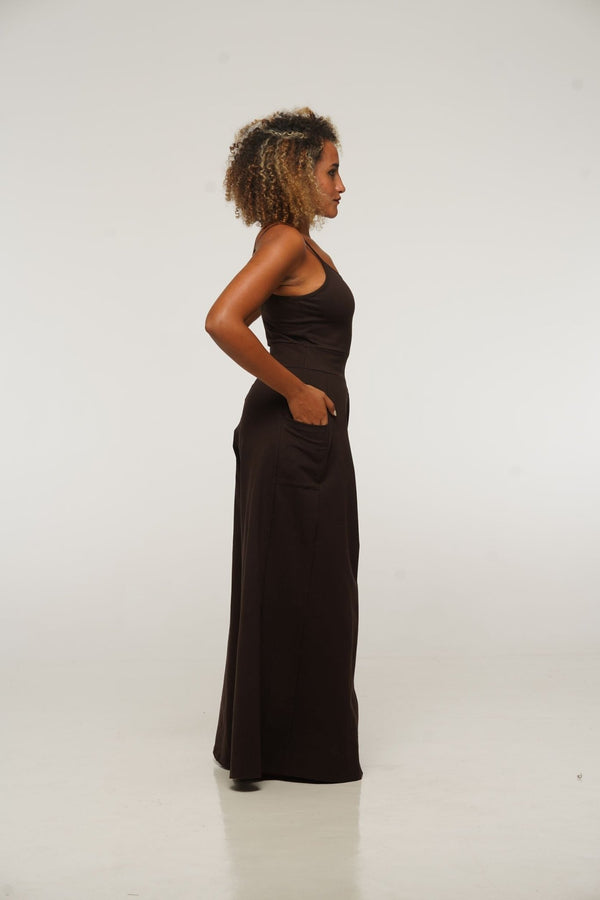 Asri Wide Leg Jumpsuit Petite in Cafe with pockets - Manners London