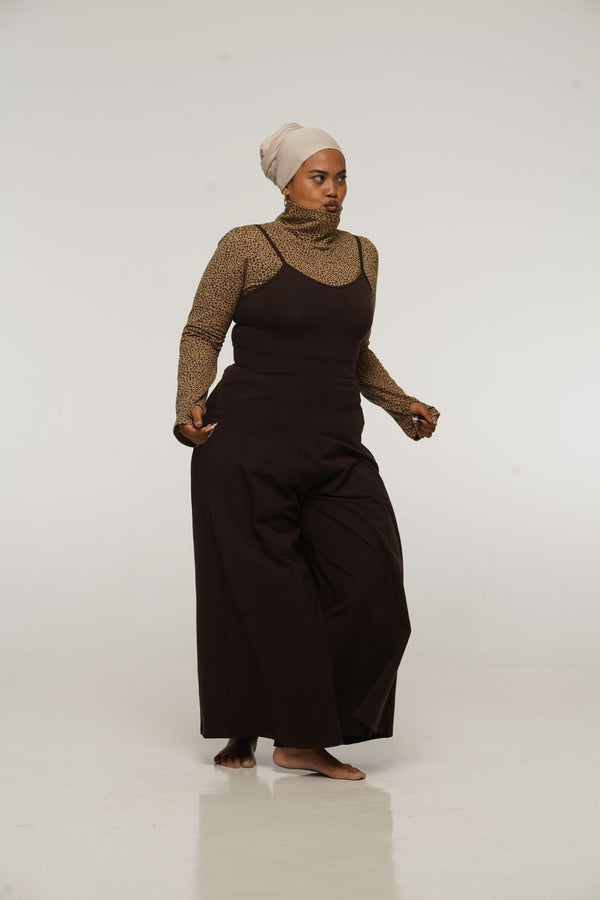 Asri Wide Leg Jumpsuit Petite in Cafe with pockets - Manners London