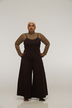 Asri Wide Leg Jumpsuit Petite in Cafe with pockets - Manners London