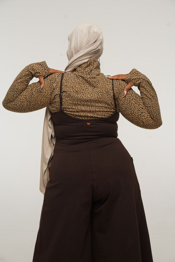 Asri Wide Leg Jumpsuit Petite in Cafe with pockets - Manners London