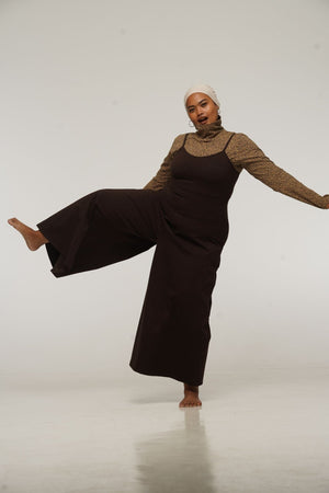 Asri Wide Leg Jumpsuit Petite in Cafe with pockets - Manners London