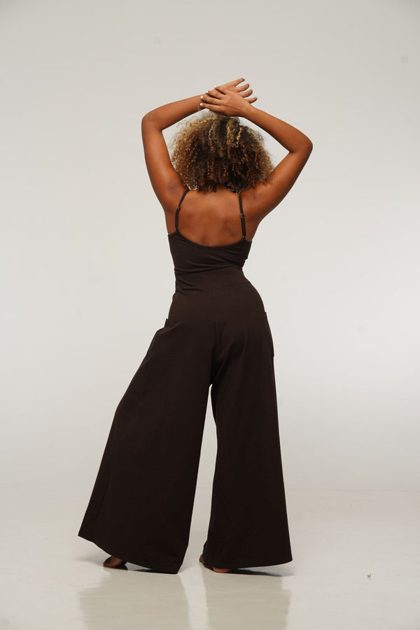 Asri Wide Leg Jumpsuit Petite in Cafe with pockets - Manners London