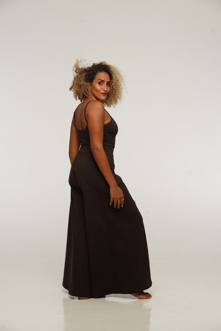 Asri Wide Leg Jumpsuit Petite in Cafe with pockets - Manners London