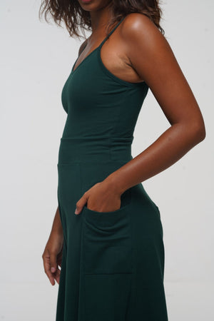 Asri Wide Leg Jumpsuit Petite with pockets in Forest Green - Manners London