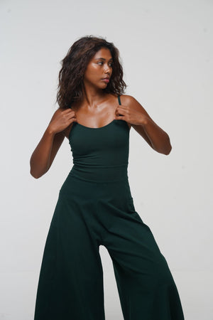 Asri Wide Leg Jumpsuit Petite with pockets in Forest Green - Manners London
