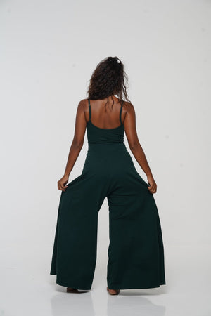 Asri Wide Leg Jumpsuit Petite with pockets in Forest Green - Manners London