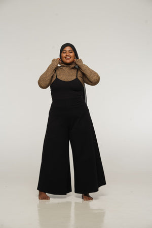 Asri Wide Leg Jumpsuit Tall in Black with pockets - Manners London