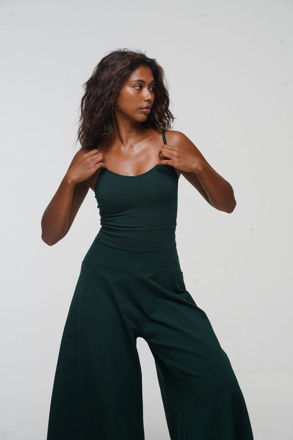 Asri Wide Leg Jumpsuit with pockets in Forest Green - Manners London