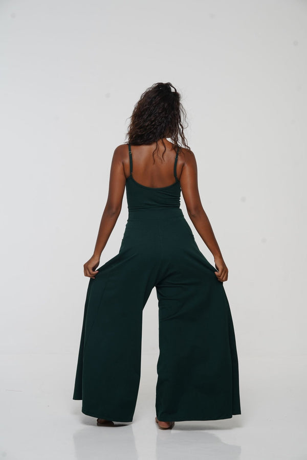 Asri Wide Leg Jumpsuit with pockets in Forest Green - Manners London