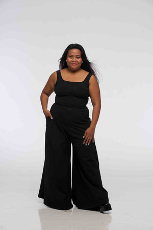 Asri Wide leg Trousers in Black - Manners London