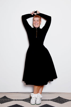 Asri Zip Dress Midi Long Sleeve in Black LIMITED EDITION! - Manners London