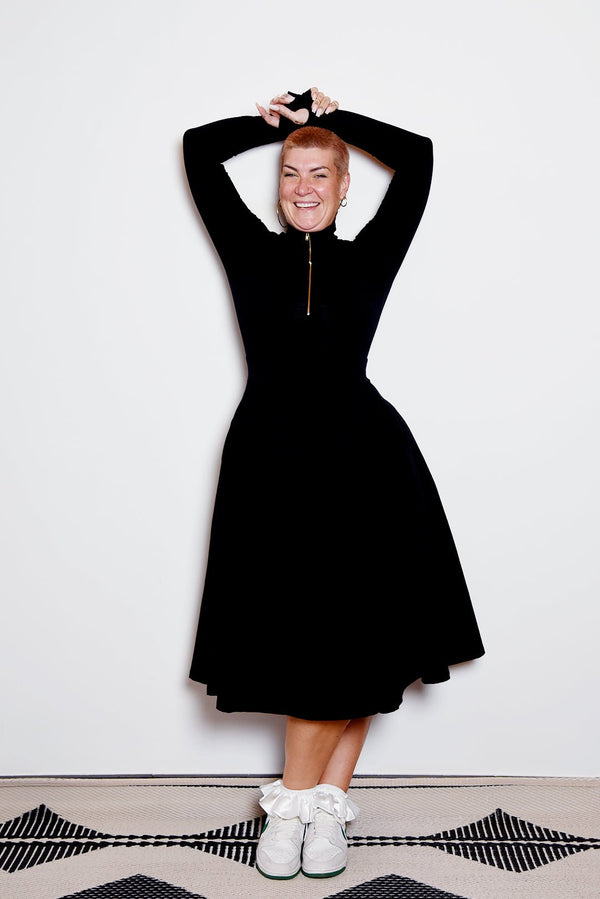 Asri Zip Dress Midi Long Sleeve in Black LIMITED EDITION! - Manners London