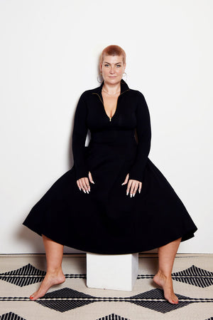 Asri Zip Dress Midi Long Sleeve in Black LIMITED EDITION! - Manners London