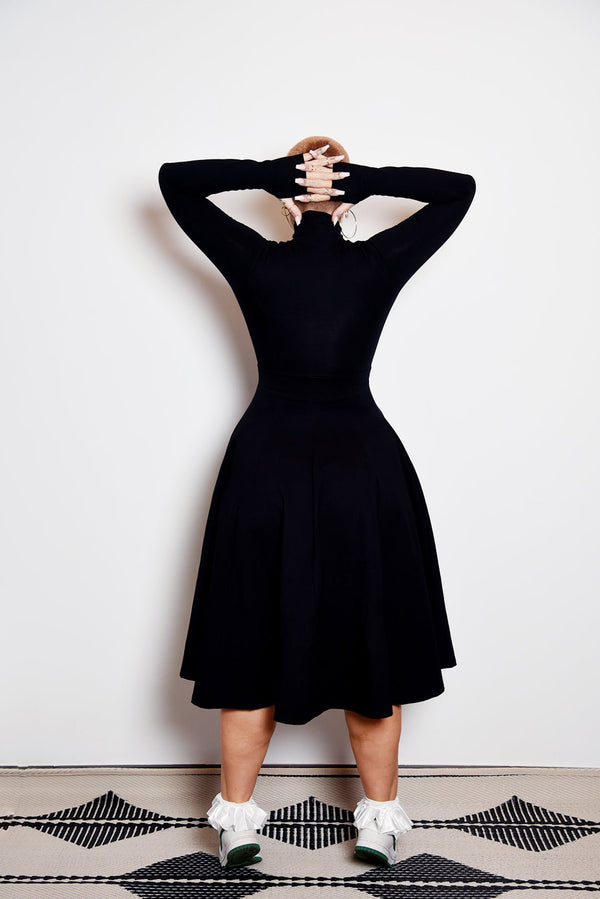 Asri Zip Dress Midi Long Sleeve in Black LIMITED EDITION! - Manners London
