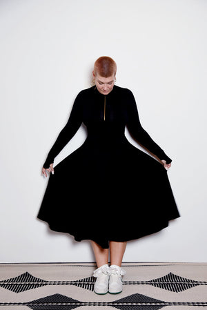 Asri Zip Dress Midi Long Sleeve in Black LIMITED EDITION! - Manners London