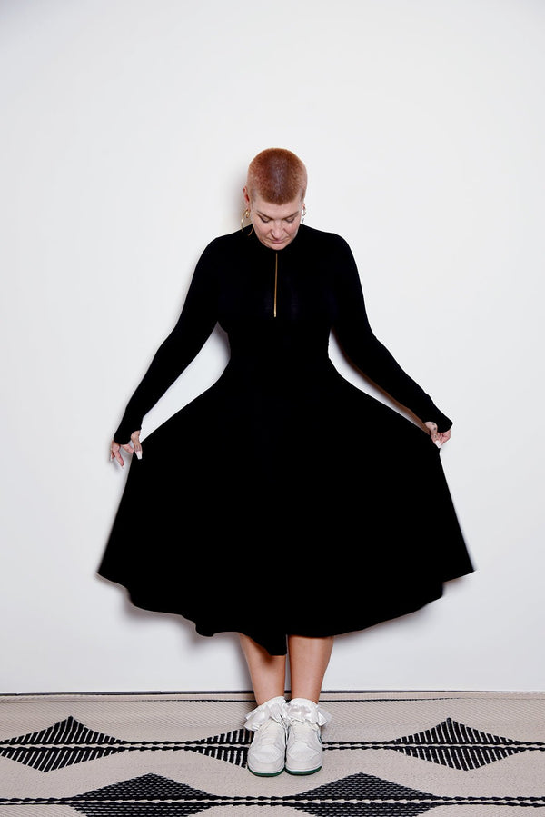 Asri Zip Dress Midi Long Sleeve in Black LIMITED EDITION! - Manners London