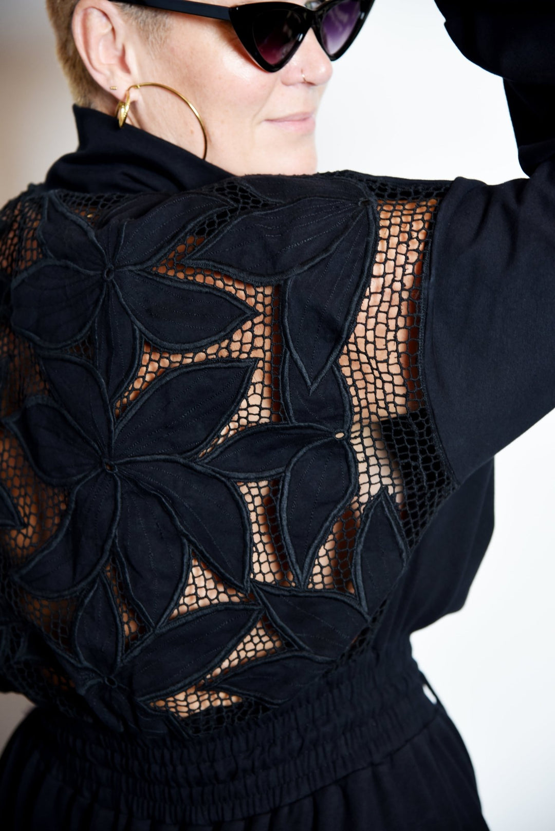Balinese Lace Back Boiler Suit Petite in Black - PRE ORDER - Manners London