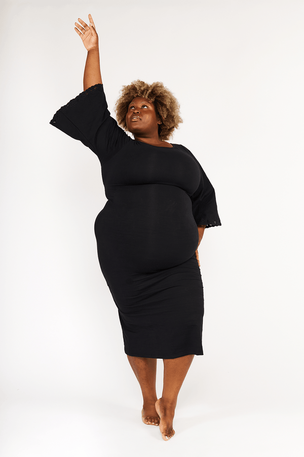 Balinese Lace Back Midi Dress in Black - Manners London