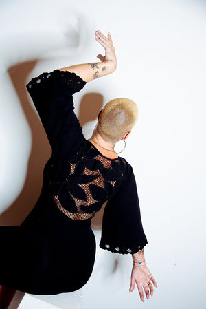 Balinese Lace Back Midi Dress in Black - Manners London