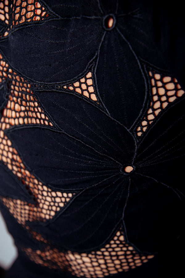 Balinese Lace Back Midi Dress in Black - Manners London