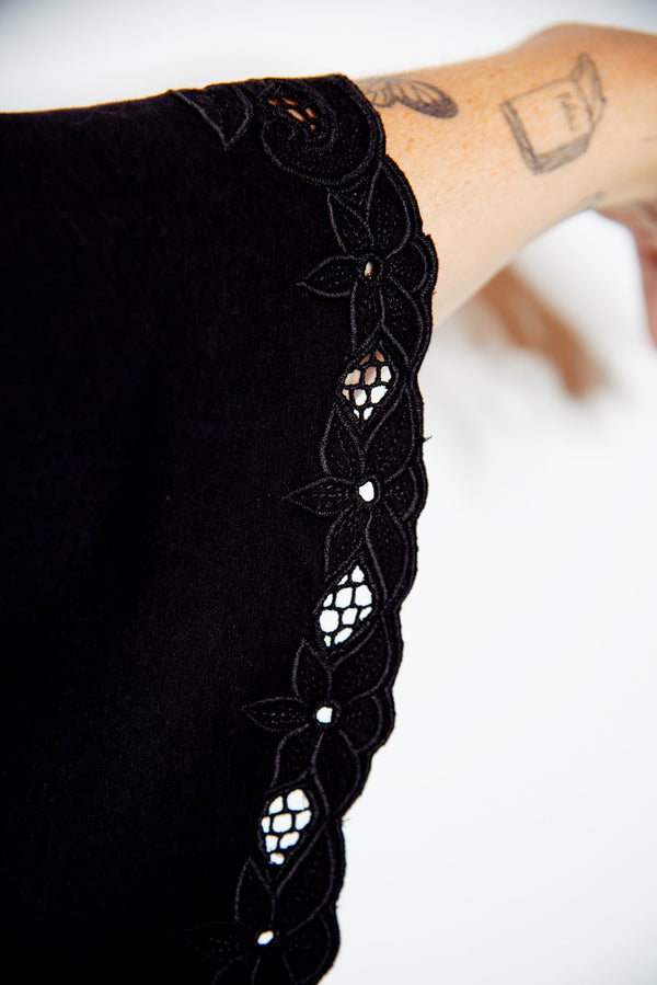 Balinese Lace Back Midi Dress in Black - Manners London