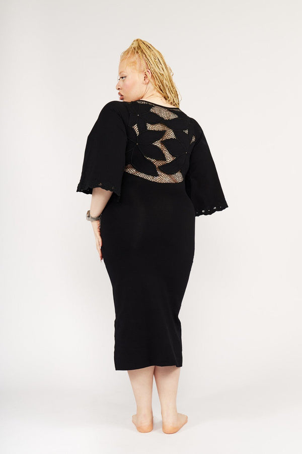 Balinese Lace Back Midi Dress in Black - Manners London