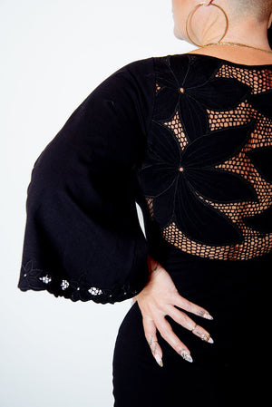 Balinese Lace Back Midi Dress in Black - Manners London