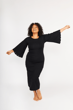 Balinese Lace Back Midi Dress in Black - Manners London