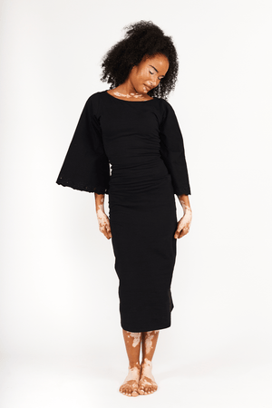 Balinese Lace Back Midi Dress in Black - Manners London