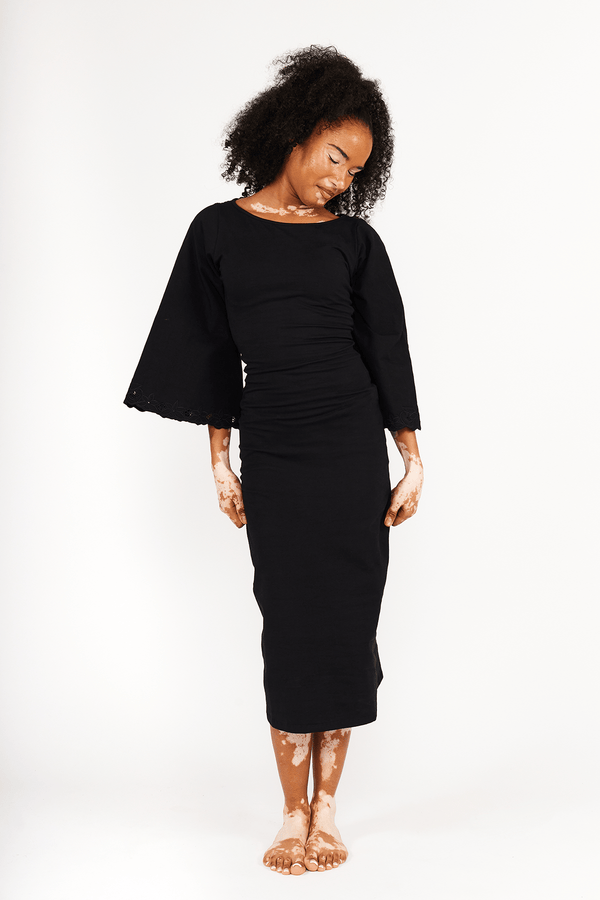 Balinese Lace Back Midi Dress in Black - Manners London