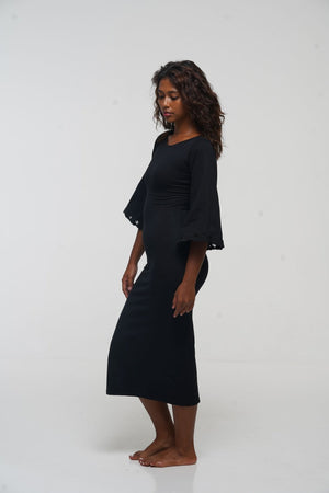 Balinese Lace Back Midi Dress in Black - Manners London