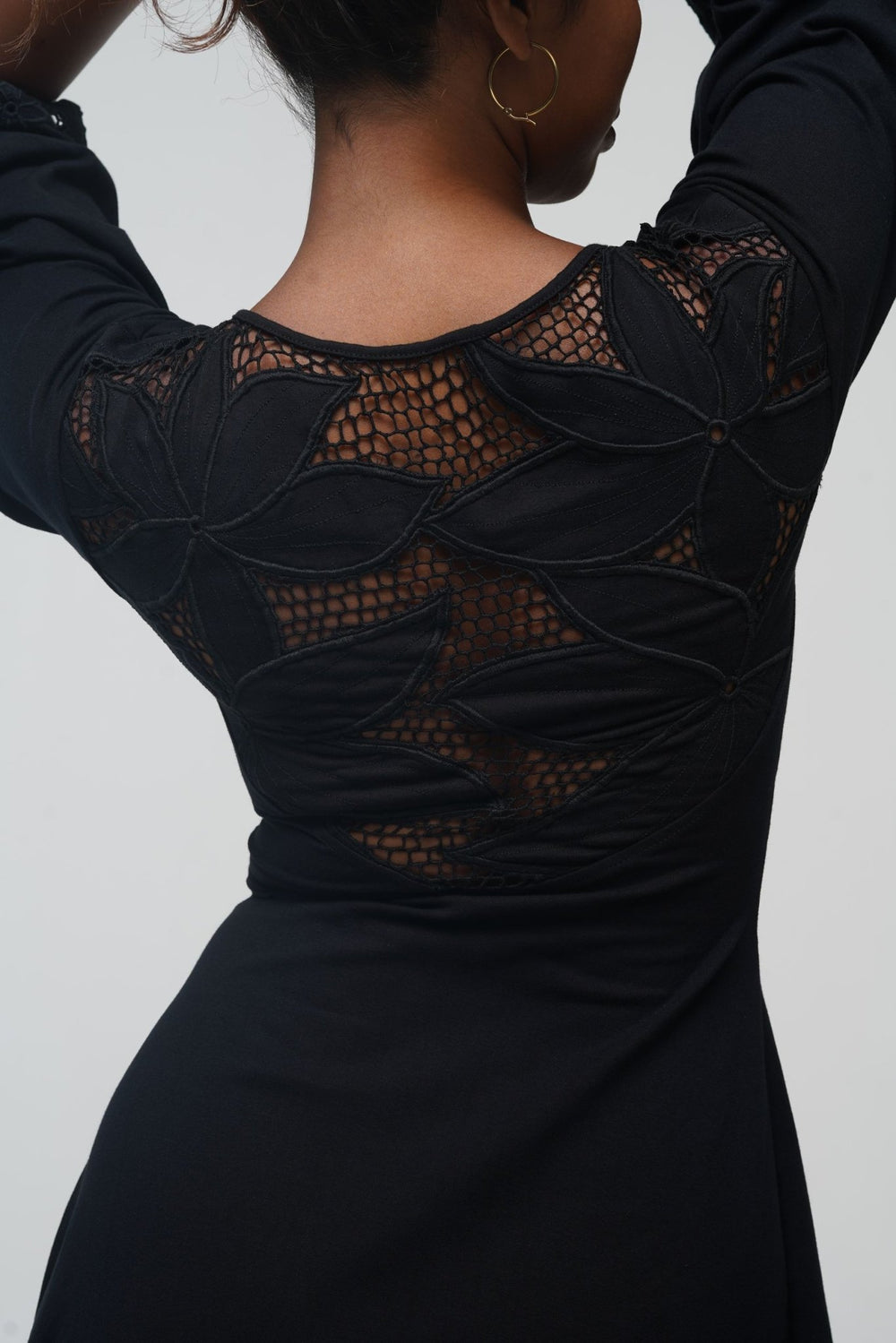 Balinese Lace Dress Midi A - Line in Black - Manners London